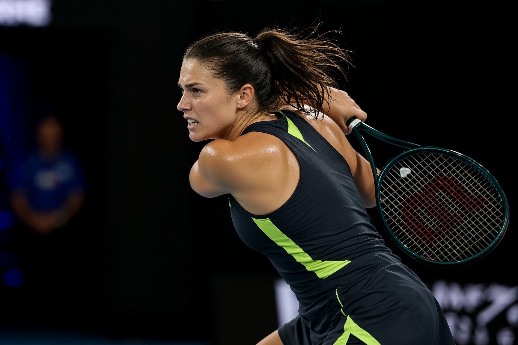 Elite tennis player in competition